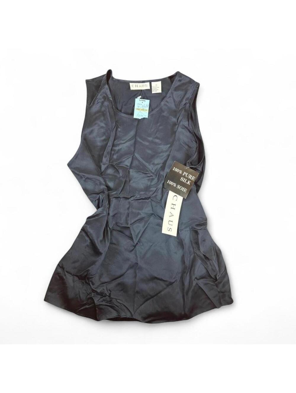 Vintage deadstock navy blue silk top